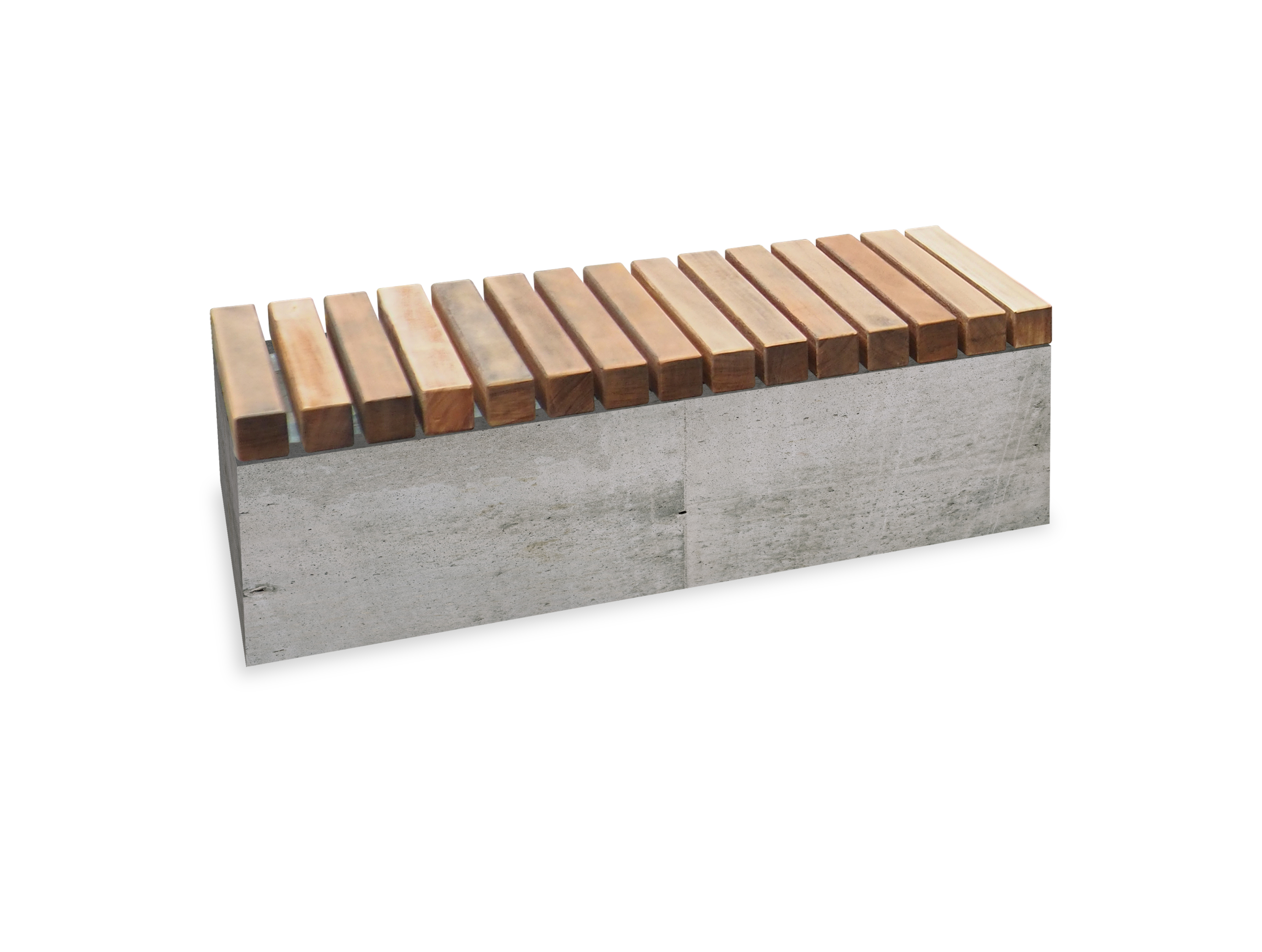 Buitenbank Belle Beton met hardhouten balken op betonnen dragers