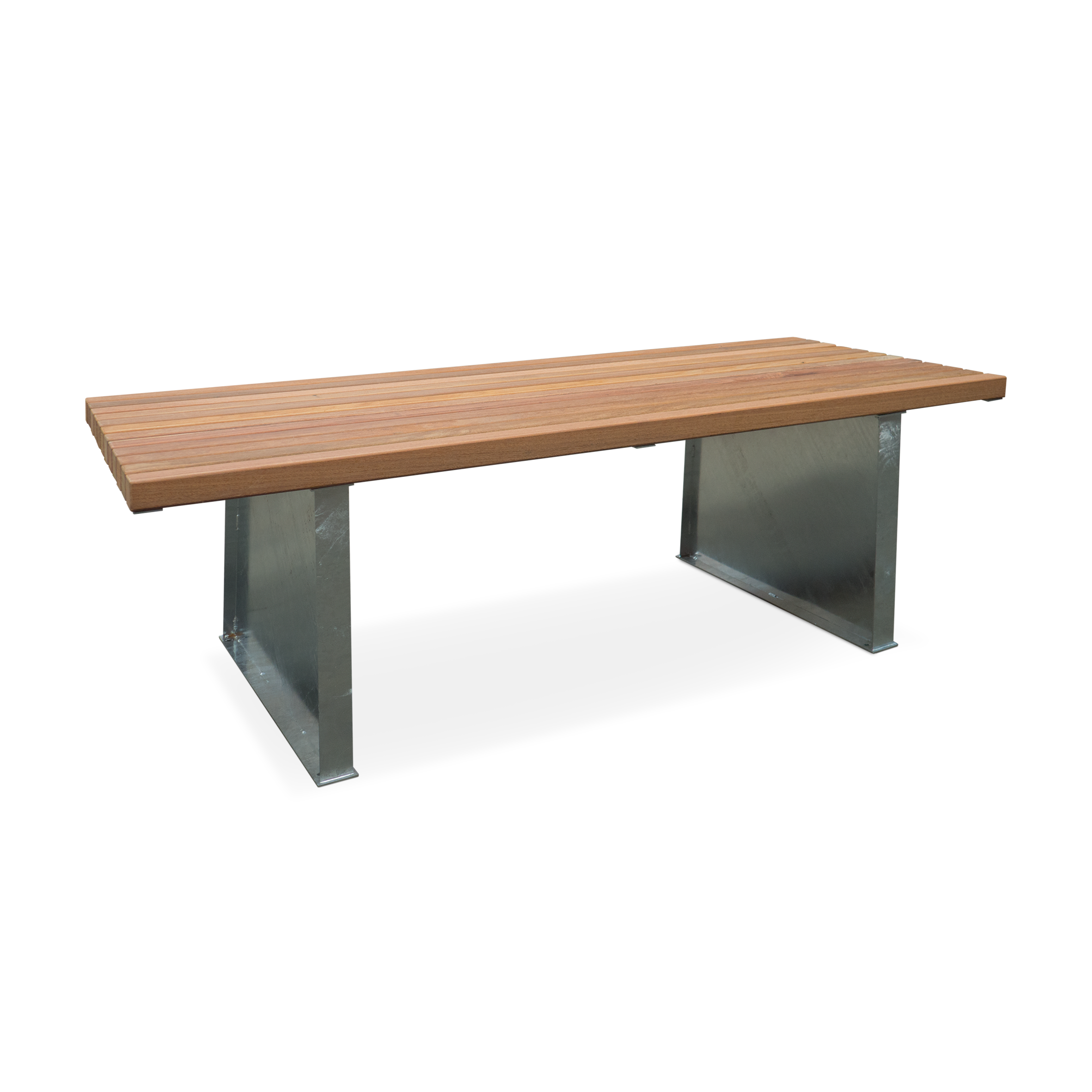 Picknicktafel Belle T met massieve hardhouten balken op stalen steunen