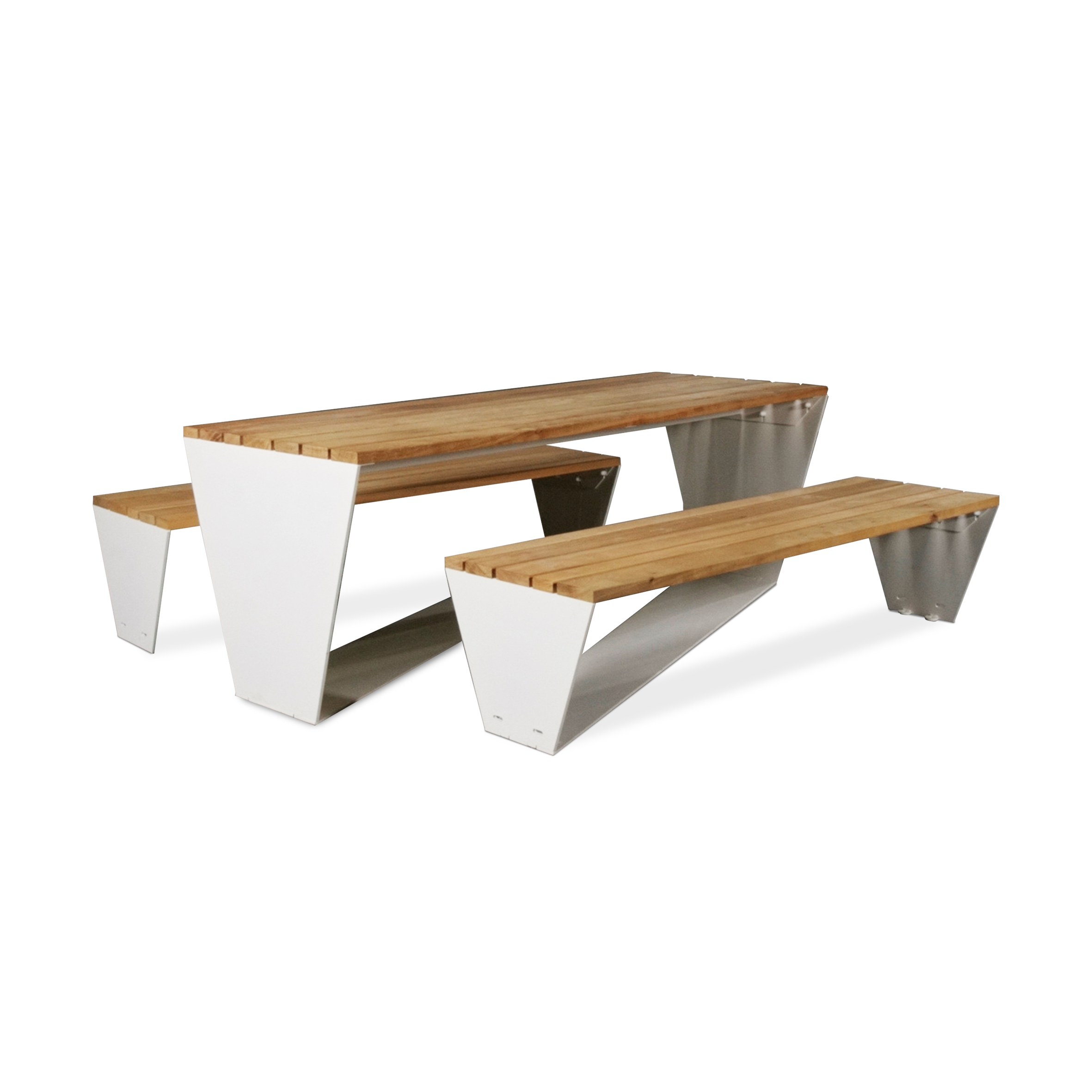 Picknicktafel Ensemble met stalen frame en houten zit en tafelvlakken