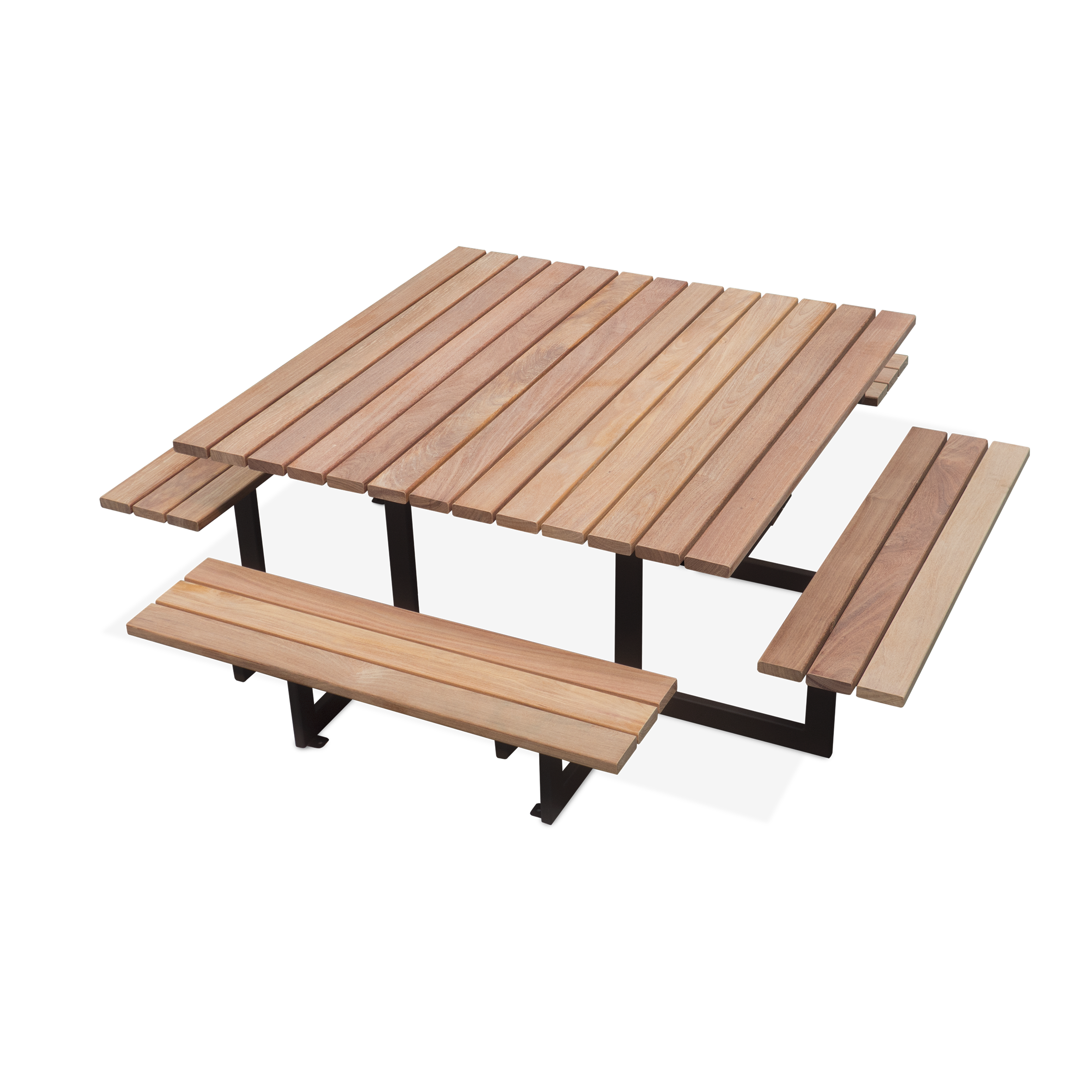 Vierkante picknicktafel Forest Square met stalen onderstel en houten latten