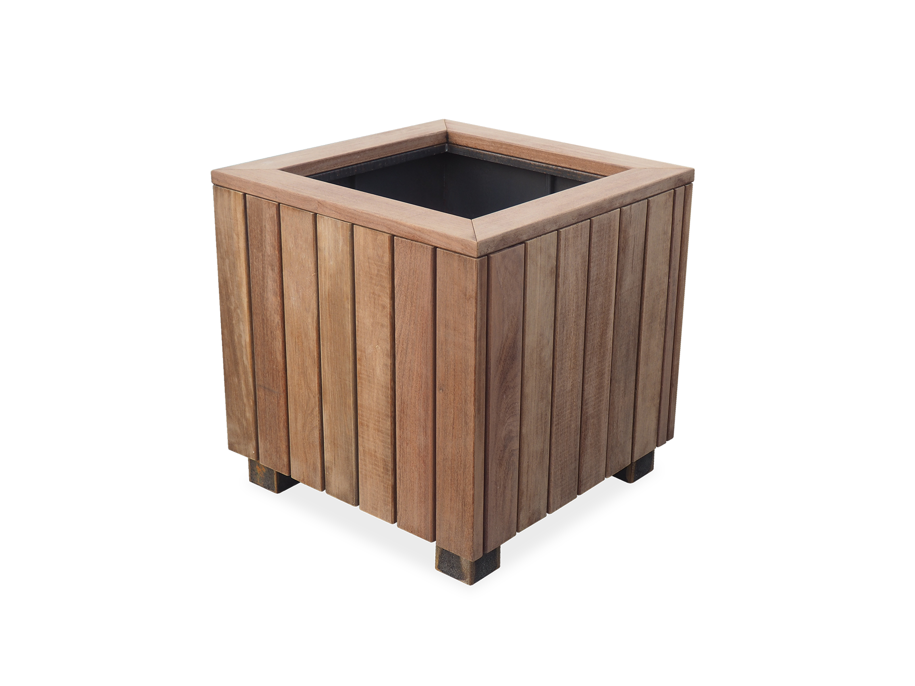 Vierkante plantenbak Tess met gepoedercoat staal en FSC hardhouten bekleding