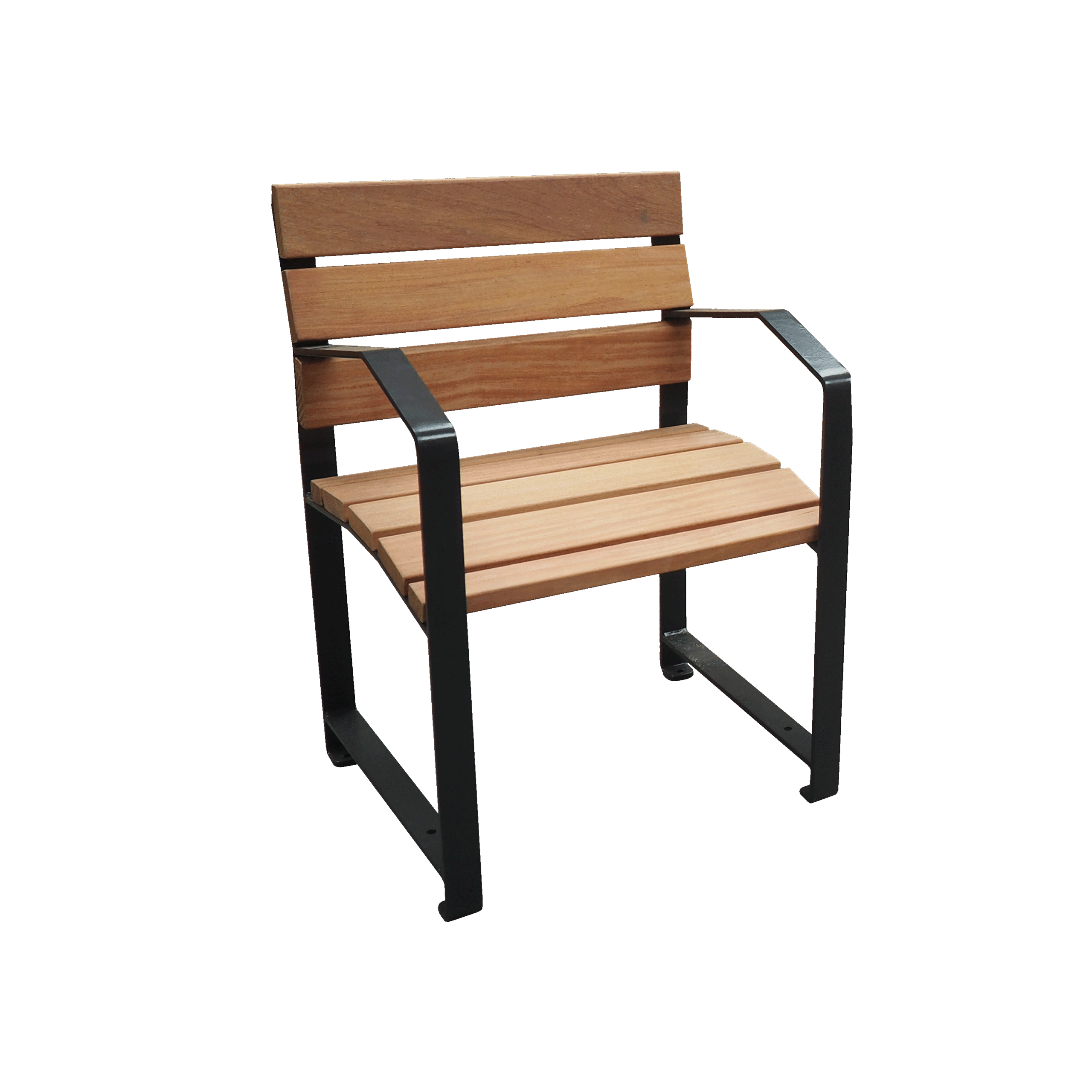 Buitenstoel Tess Chair met stalen frame, houten zitting en armsteunen