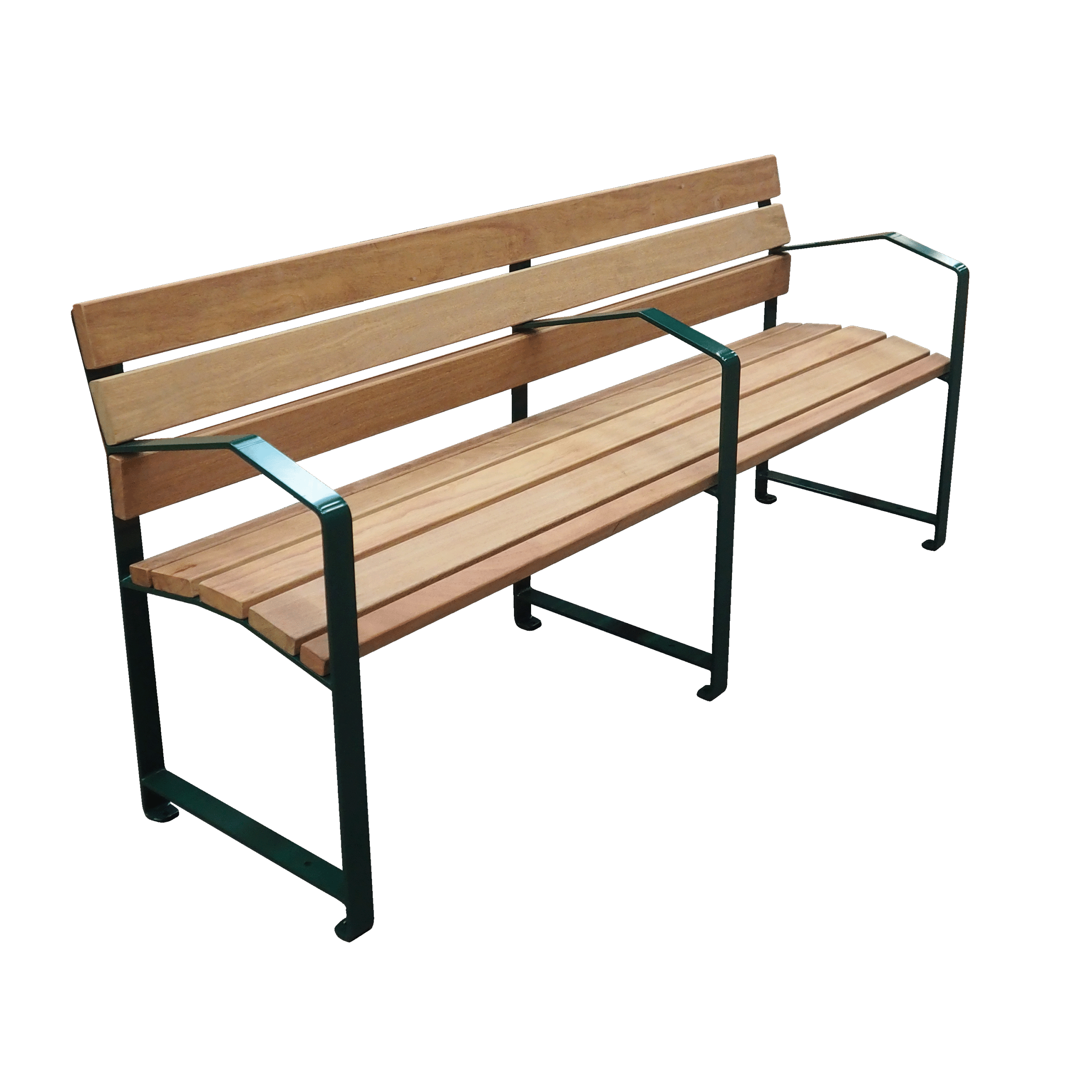 Buitenbank Tess met stalen frame, houten zitting en rechte rug