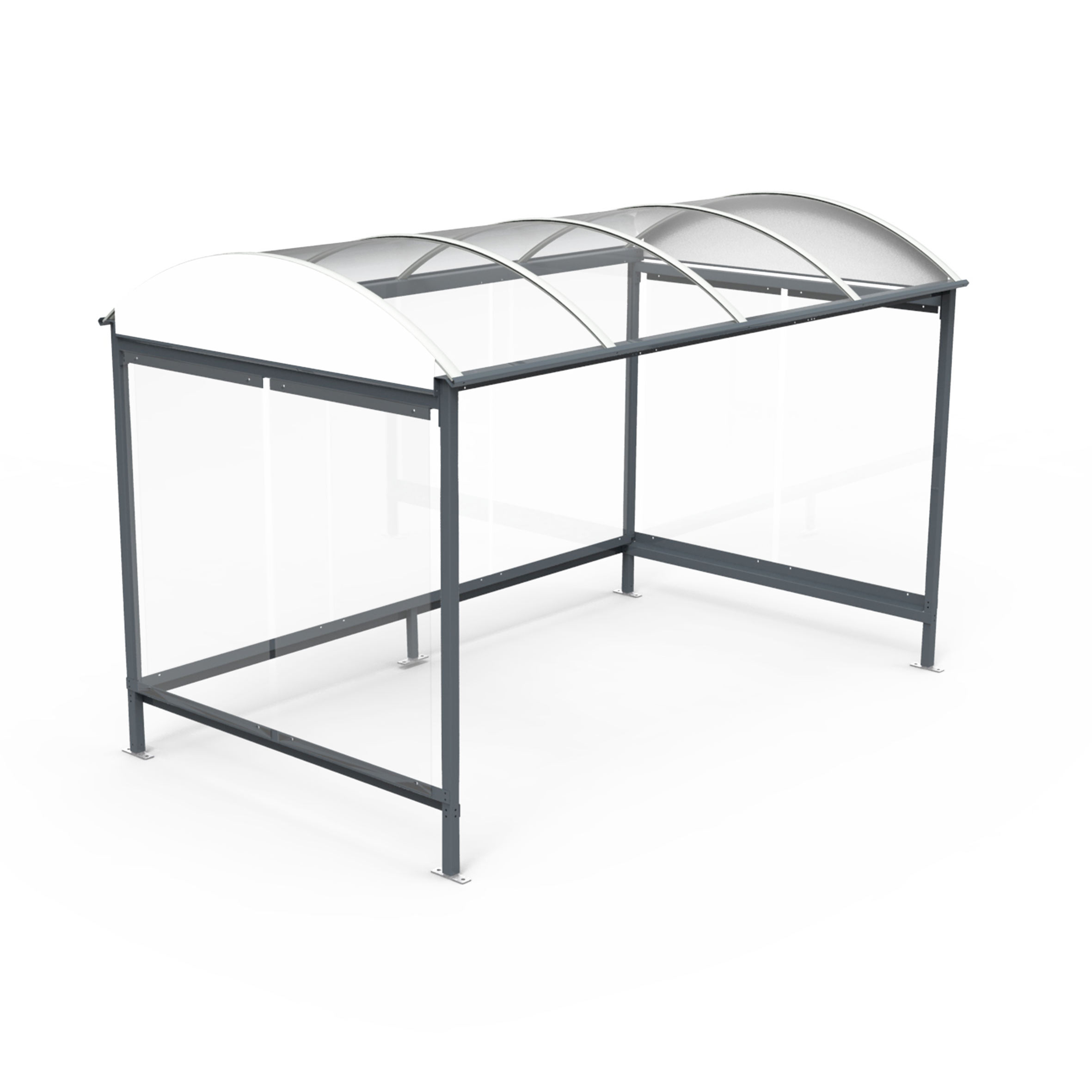Overkapping Combrailles met gepoedercoat stalen frame, glas en acrylaatglas