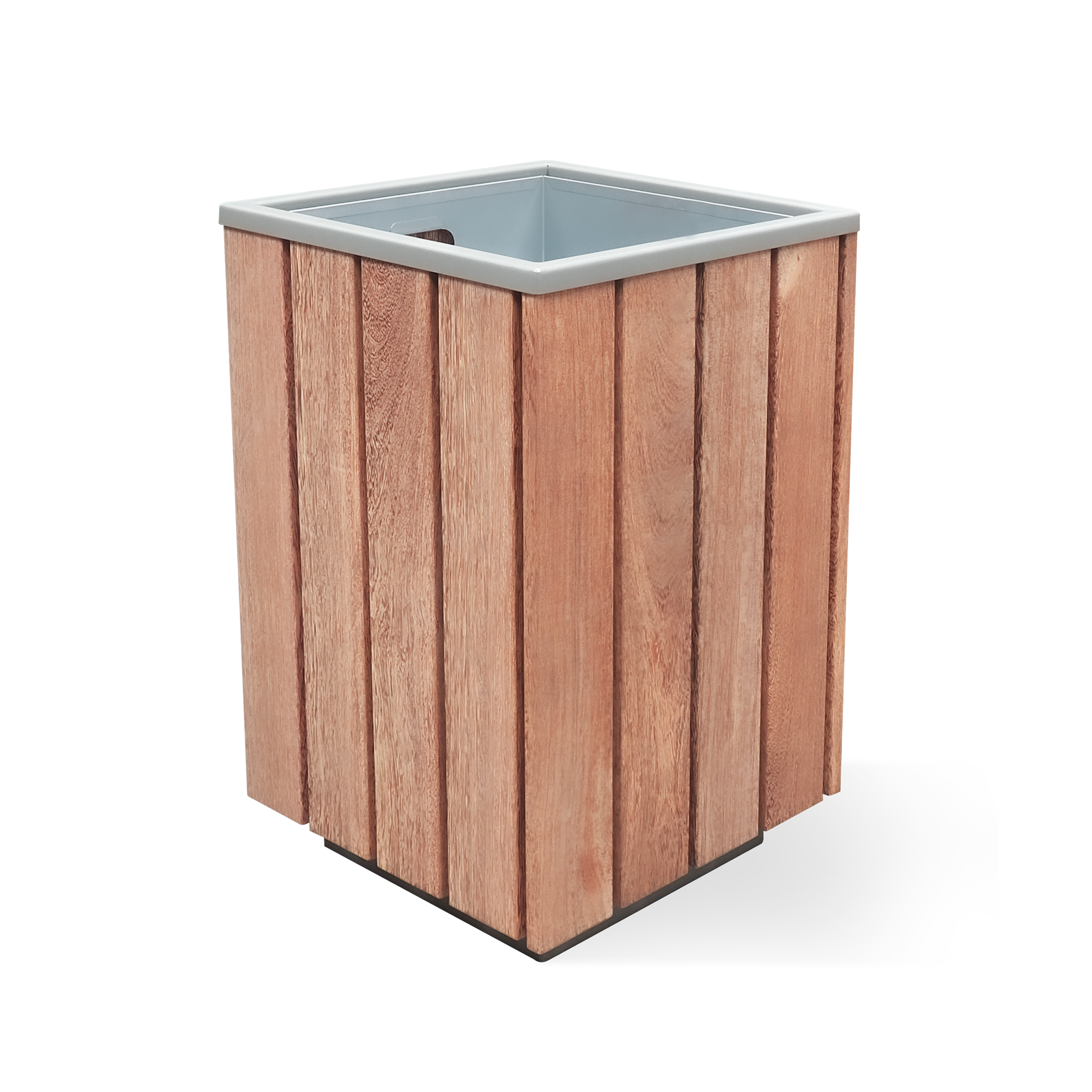 Kubusvormige buitenafvalbak Dust Cube met stalen frame en hardhouten latten