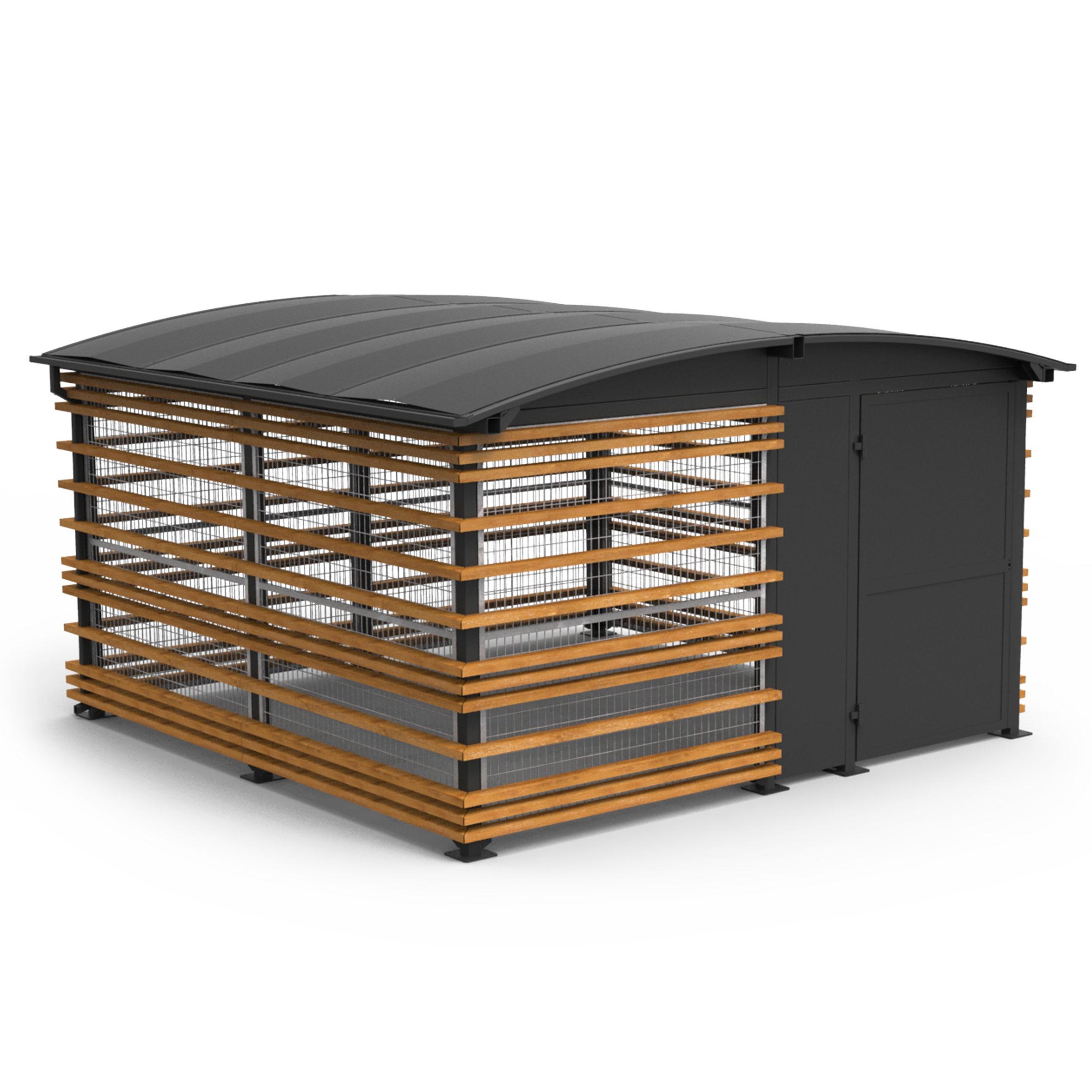 Overkapping Modul'ere met gepoedercoat stalen frame, acrylaatglas en FSC hardhout
