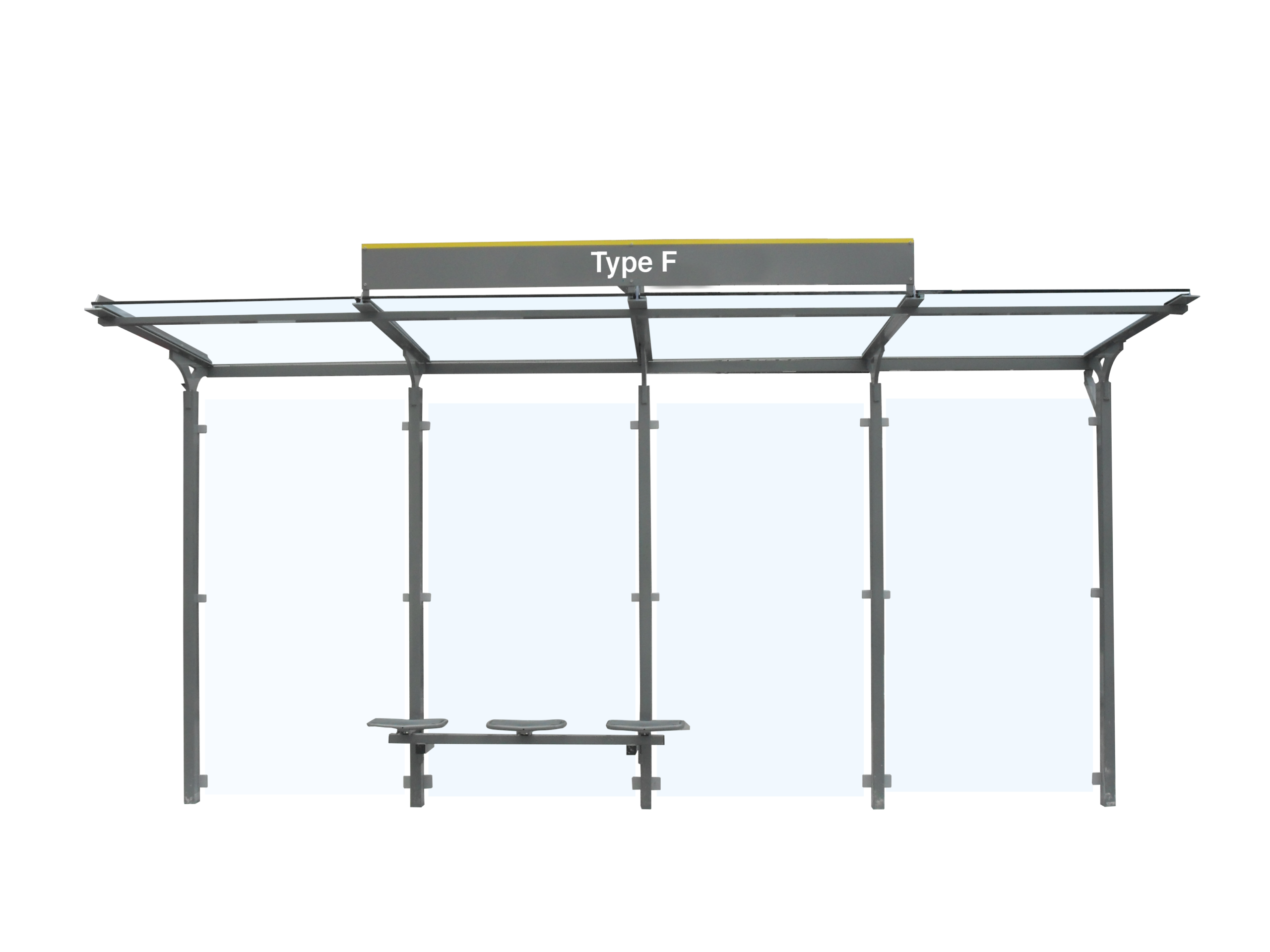 Overkapping Type F met gepoedercoat stalen frame en gehard glas