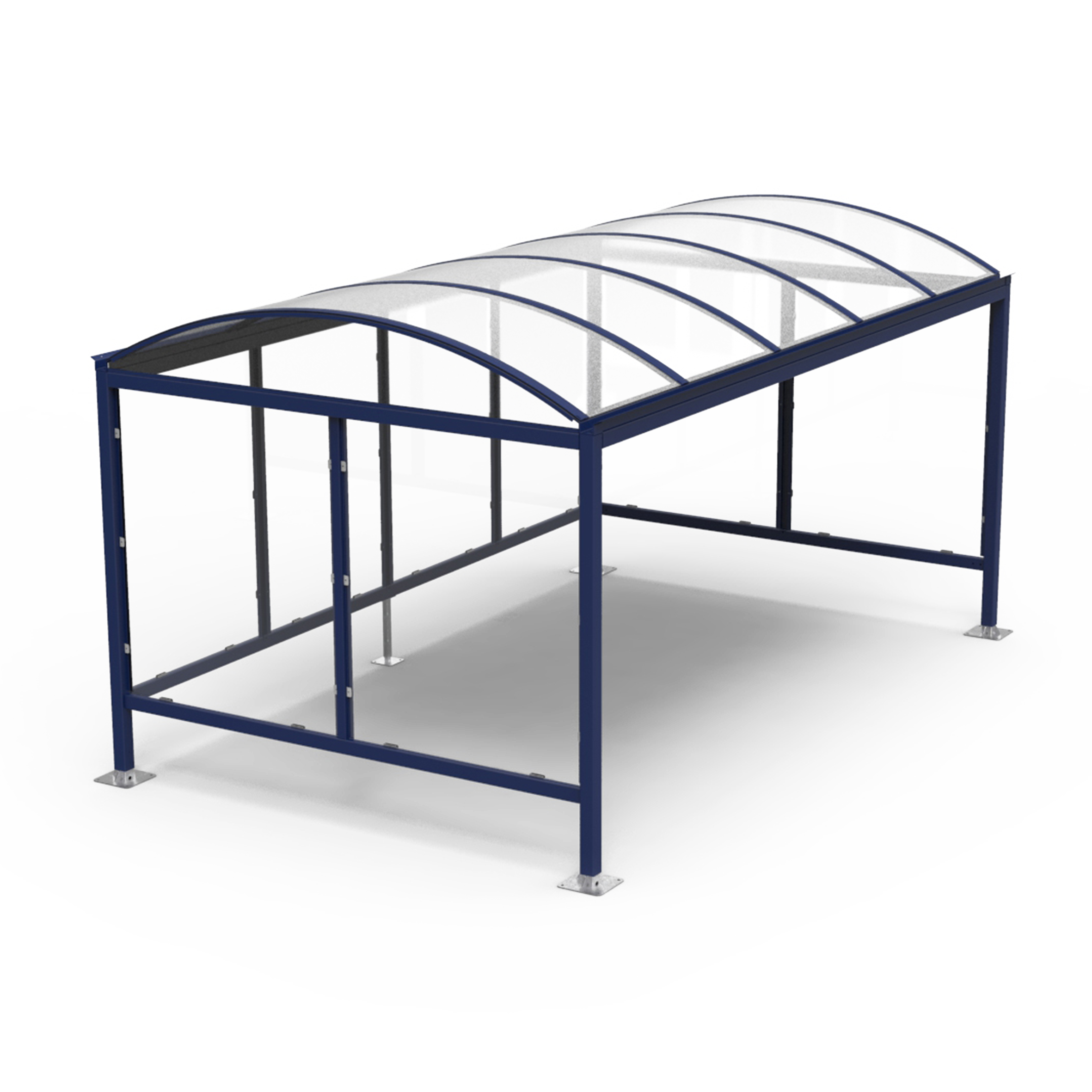 Overkapping Varennes met stalen structuur, gebogen dak en transparante bekleding